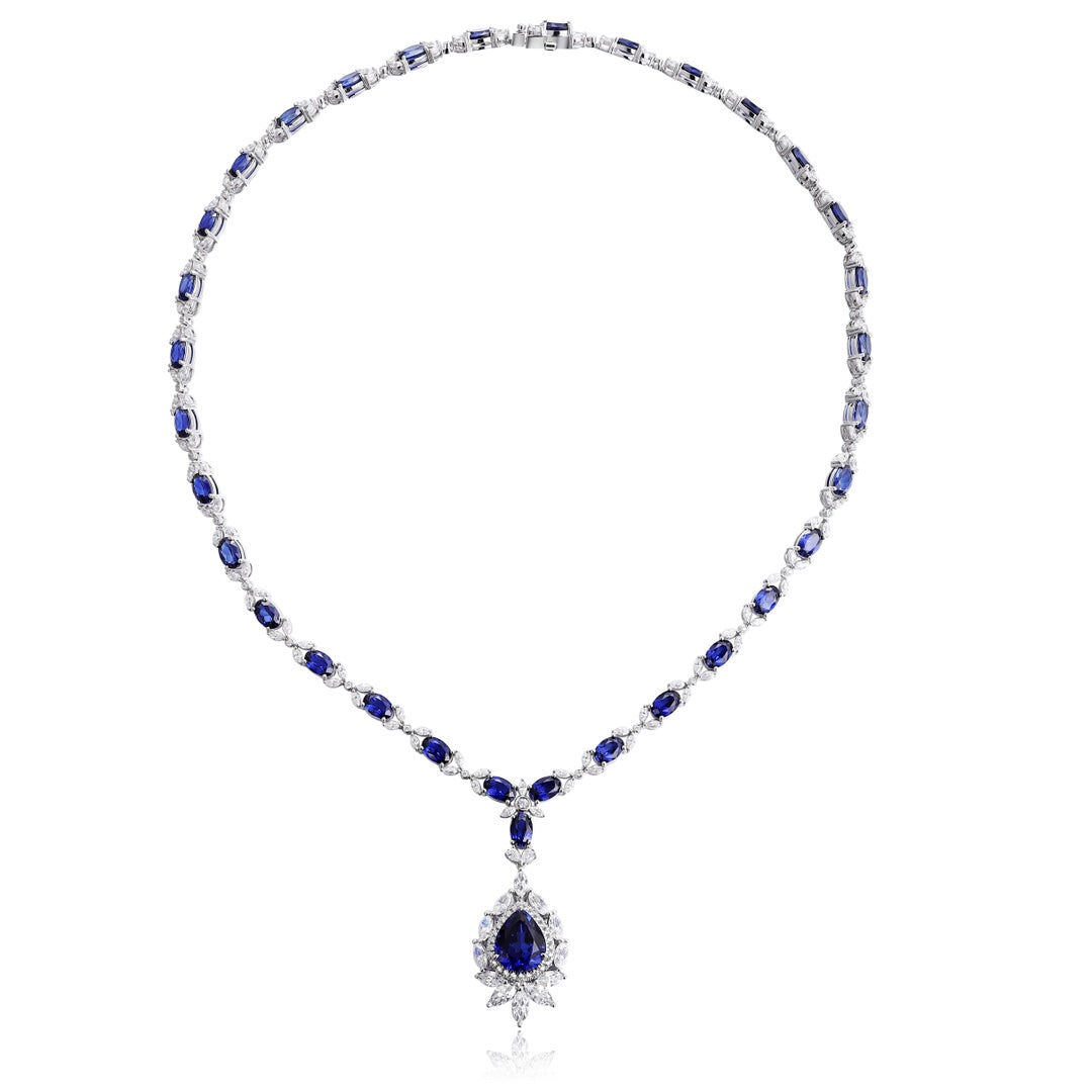 Pirmiana 2024 New Fashion S925 Silver Necklace 24.36ct Lab Grown Sapphire Pendants Necklace Jewelry For Wedding Party Gift