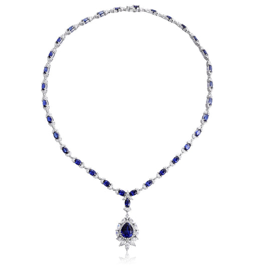 Pirmiana 2024 New Fashion S925 Silver Necklace 24.36ct Lab Grown Sapphire Pendants Necklace Jewelry For Wedding Party Gift