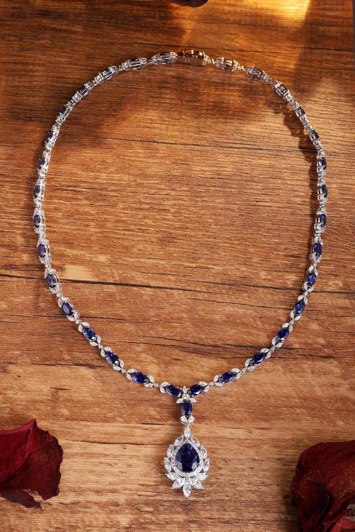 Pirmiana 2024 New Fashion S925 Silver Necklace 24.36ct Lab Grown Sapphire Pendants Necklace Jewelry For Wedding Party Gift
