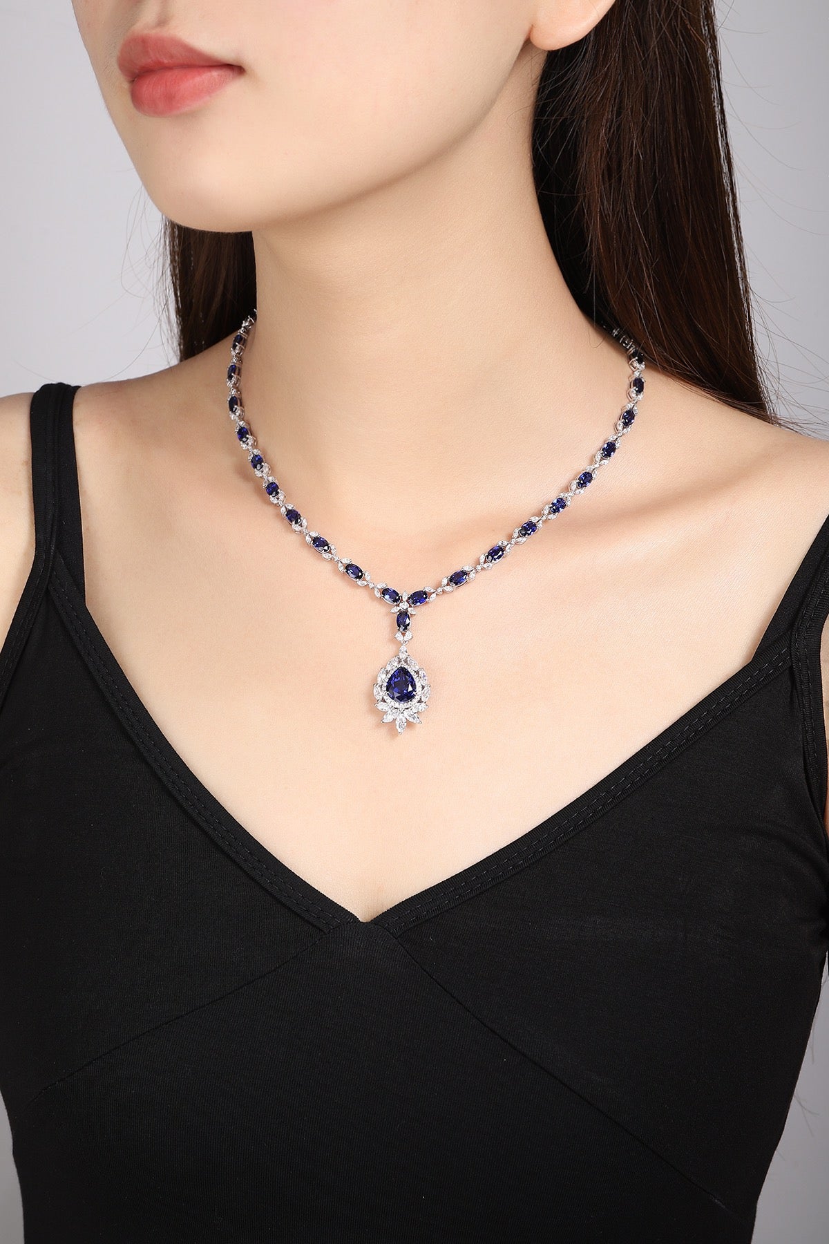 Pirmiana 2024 New Fashion S925 Silver Necklace 24.36ct Lab Grown Sapphire Pendants Necklace Jewelry For Wedding Party Gift
