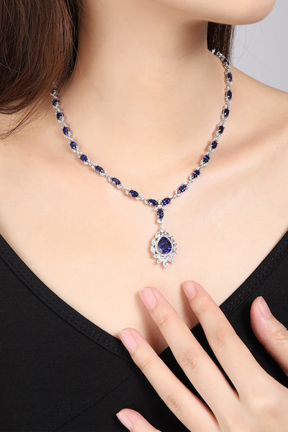 Pirmiana 2024 New Fashion S925 Silver Necklace 24.36ct Lab Grown Sapphire Pendants Necklace Jewelry For Wedding Party Gift
