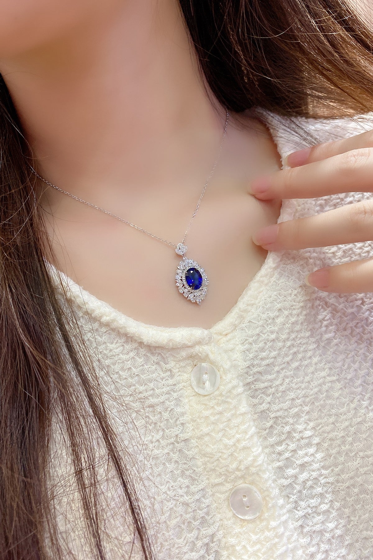 Pirmiana 2024 New Fashion S925 Silver Necklace 3.59ct Lab Grown Sapphire Pendants Necklace Jewelry For Wedding Party Gift