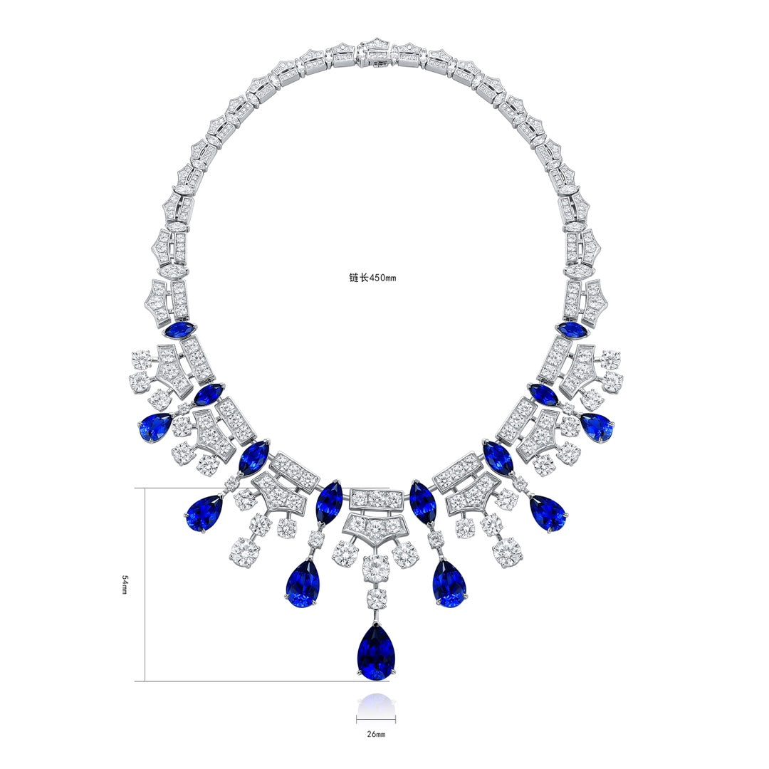 Pirmiana 2024 New Fashion S925 Silver Necklace 53.41ct Lab Grown Sapphire Pendants Necklace Jewelry For Wedding Party Gift