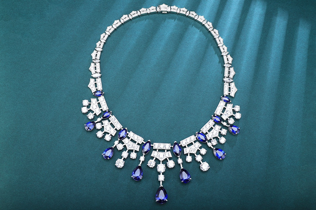Pirmiana 2024 New Fashion S925 Silver Necklace 53.41ct Lab Grown Sapphire Pendants Necklace Jewelry For Wedding Party Gift