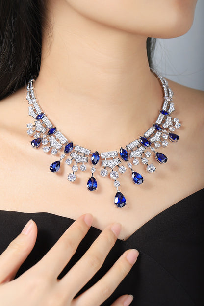 Pirmiana 2024 New Fashion S925 Silver Necklace 53.41ct Lab Grown Sapphire Pendants Necklace Jewelry For Wedding Party Gift