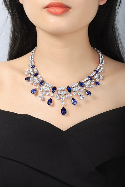 Pirmiana 2024 New Fashion S925 Silver Necklace 53.41ct Lab Grown Sapphire Pendants Necklace Jewelry For Wedding Party Gift