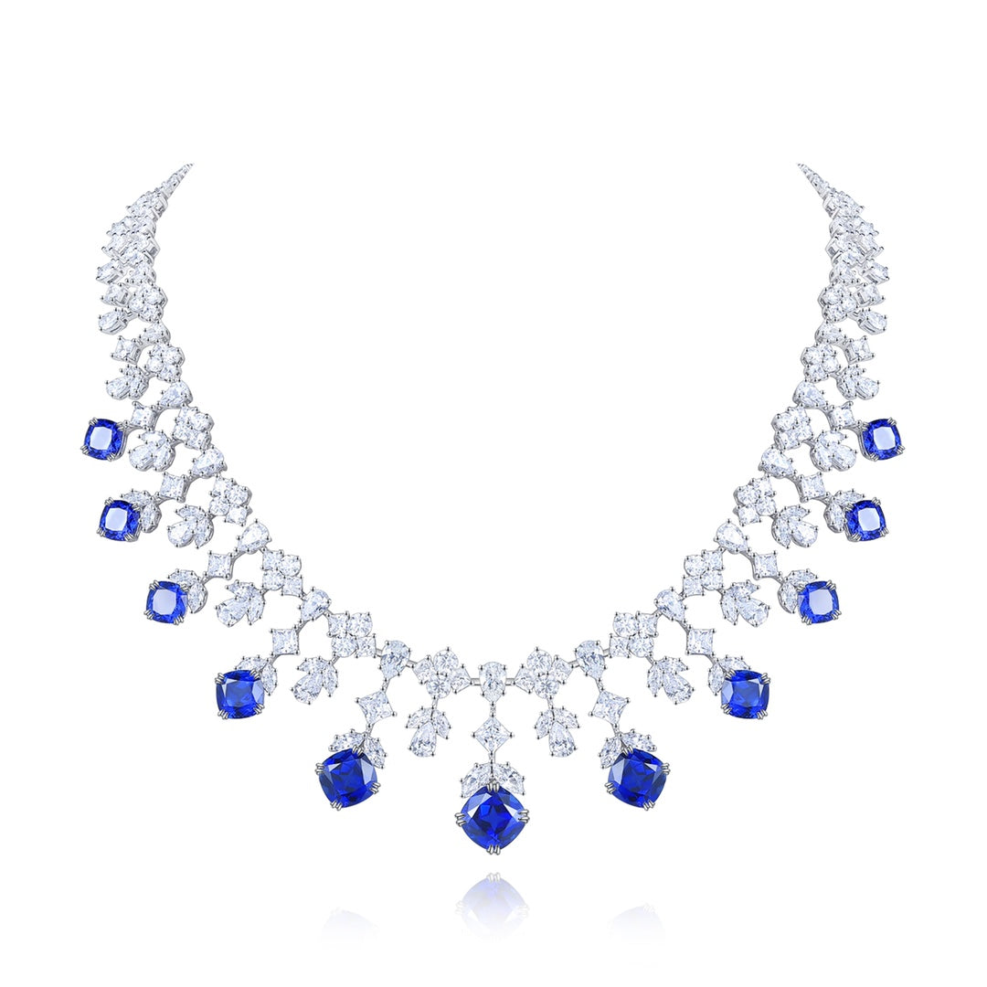 Pirmiana 2024 New Fashion S925 Silver Necklace 32.04ct Lab Grown Sapphire Pendants Necklace Jewelry For Wedding Party Gift
