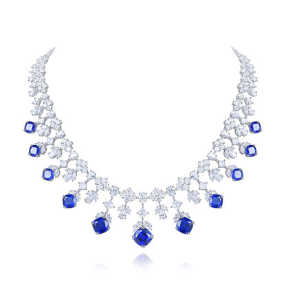Pirmiana 2024 New Fashion S925 Silver Necklace 32.04ct Lab Grown Sapphire Pendants Necklace Jewelry For Wedding Party Gift