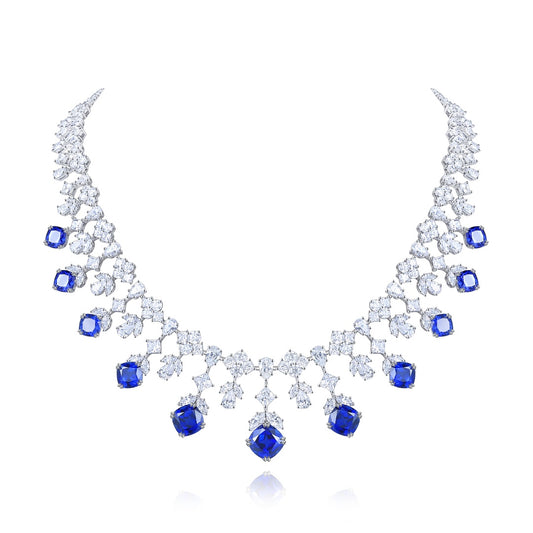 Pirmiana 2024 New Fashion S925 Silver Necklace 32.04ct Lab Grown Sapphire Pendants Necklace Jewelry For Wedding Party Gift
