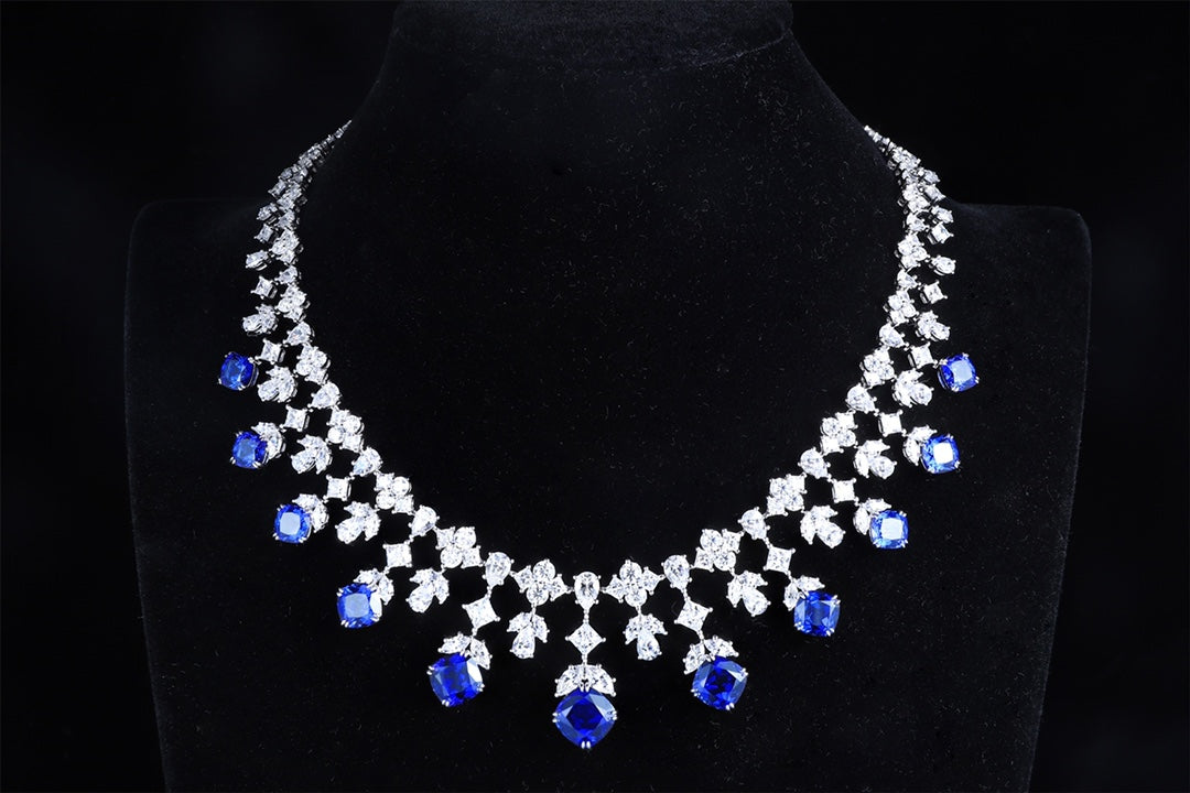 Pirmiana 2024 New Fashion S925 Silver Necklace 32.04ct Lab Grown Sapphire Pendants Necklace Jewelry For Wedding Party Gift