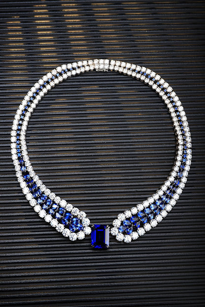 Pirmiana 2024 New Fashion S925 Silver Necklace 48.33ct Lab Grown Sapphire Pendants Necklace Jewelry For Wedding Party Gift