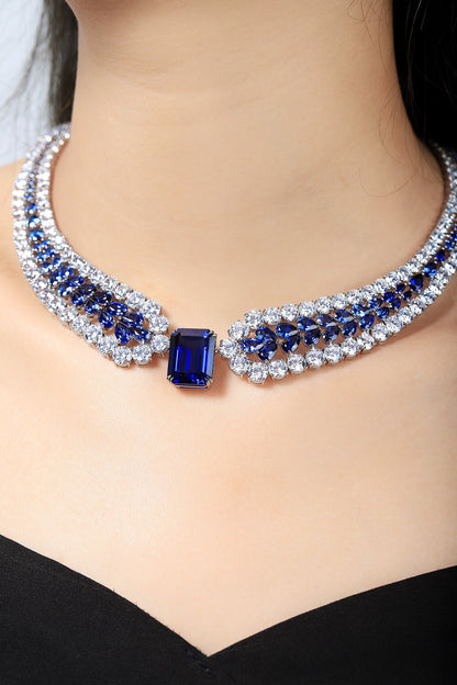 Pirmiana 2024 New Fashion S925 Silver Necklace 48.33ct Lab Grown Sapphire Pendants Necklace Jewelry For Wedding Party Gift