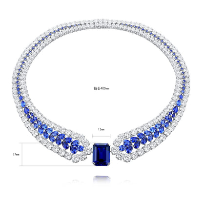 Pirmiana 2024 New Fashion S925 Silver Necklace 48.33ct Lab Grown Sapphire Pendants Necklace Jewelry For Wedding Party Gift
