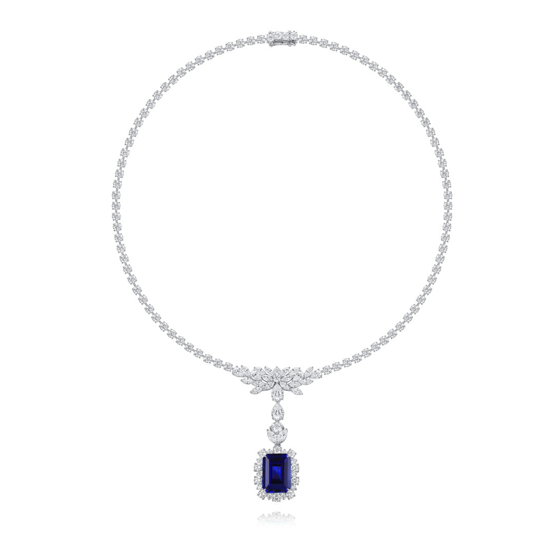 Pirmiana 2024 New Fashion S925 Silver Necklace 14.38ct Lab Grown Sapphire Pendants Necklace Jewelry For Wedding Party Gift
