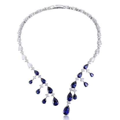 Pirmiana 2024 New Fashion S925 Silver Necklace 34.21ct Lab Grown Sapphire Pendants Necklace Jewelry For Wedding Party Gift