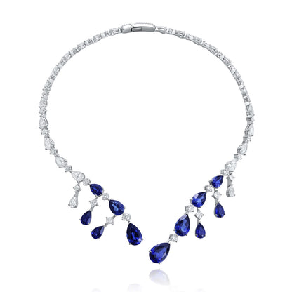 Pirmiana 2024 New Fashion S925 Silver Necklace 28.08ct Lab Grown Sapphire Pendants Necklace Jewelry For Wedding Party Gift
