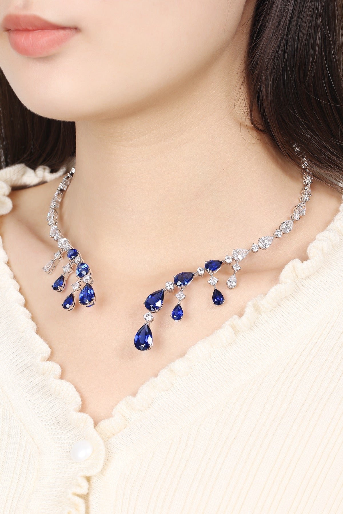 Pirmiana 2024 New Fashion S925 Silver Necklace 28.08ct Lab Grown Sapphire Pendants Necklace Jewelry For Wedding Party Gift