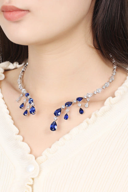 Pirmiana 2024 New Fashion S925 Silver Necklace 28.08ct Lab Grown Sapphire Pendants Necklace Jewelry For Wedding Party Gift
