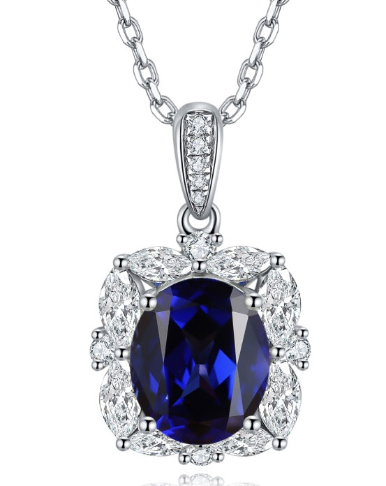 Pirmiana 2024 New Fashion S925 Silver Necklace 3.9ct Lab Grown Sapphire Pendants Necklace Jewelry For Wedding Party Gift