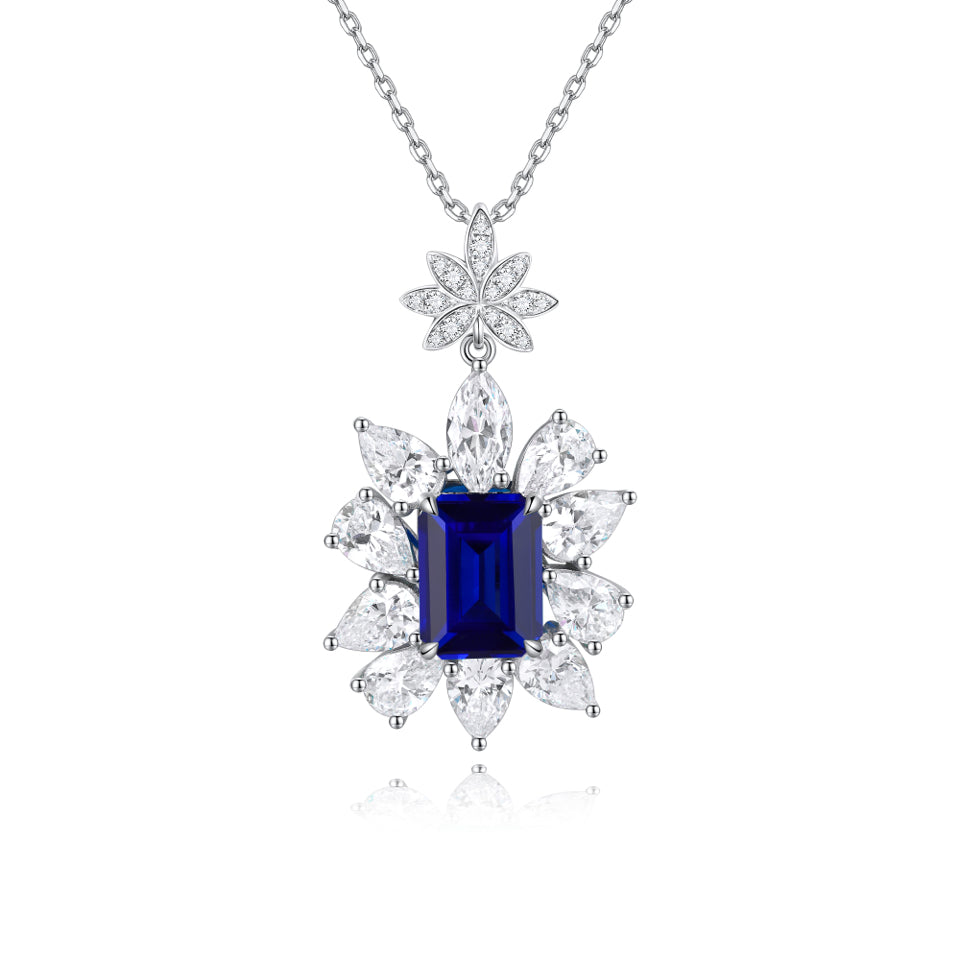 Pirmiana 2024 New Fashion S925 Silver Necklace 5.92ct Lab Grown Sapphire Pendants Necklace Jewelry For Wedding Party Gift
