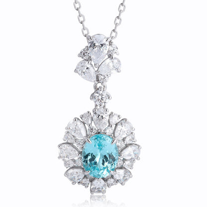 Pirmiana 4.41ct Lab Grown Paraiba Sapphire Pendant Necklace S925 Silver Lab Gemstone Jewelry Women