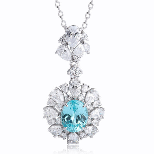Pirmiana 4.41ct Lab Grown Paraiba Sapphire Pendant Necklace S925 Silver Lab Gemstone Jewelry Women