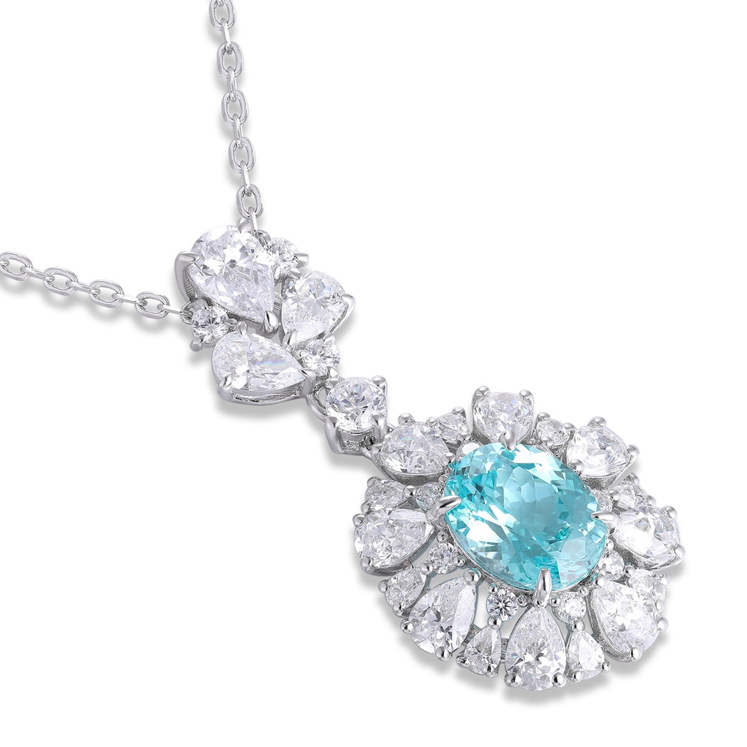 Pirmiana 4.41ct Lab Grown Paraiba Sapphire Pendant Necklace S925 Silver Lab Gemstone Jewelry Women