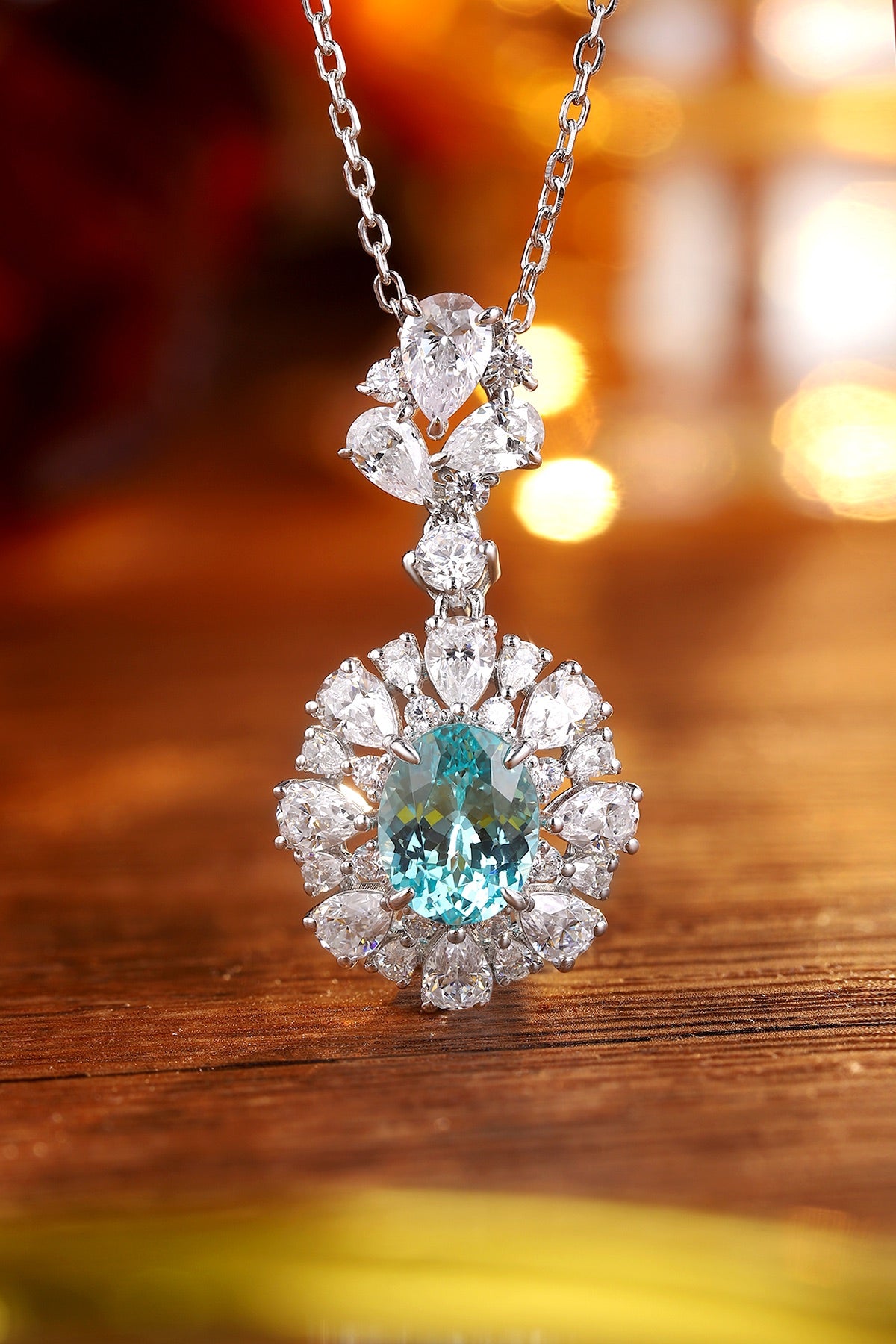 Pirmiana 4.41ct Lab Grown Paraiba Sapphire Pendant Necklace S925 Silver Lab Gemstone Jewelry Women
