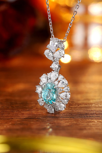 Pirmiana 4.41ct Lab Grown Paraiba Sapphire Pendant Necklace S925 Silver Lab Gemstone Jewelry Women