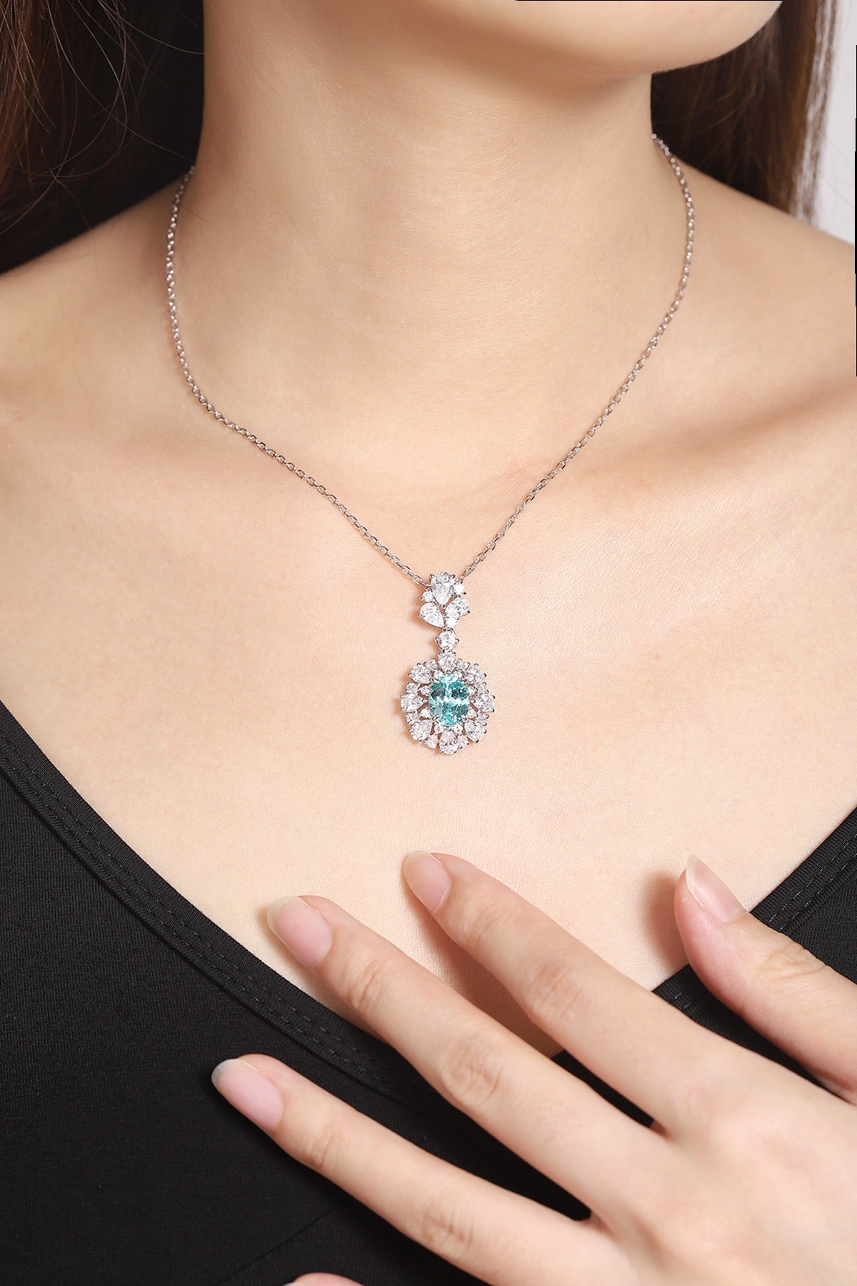 Pirmiana 4.41ct Lab Grown Paraiba Sapphire Pendant Necklace S925 Silver Lab Gemstone Jewelry Women