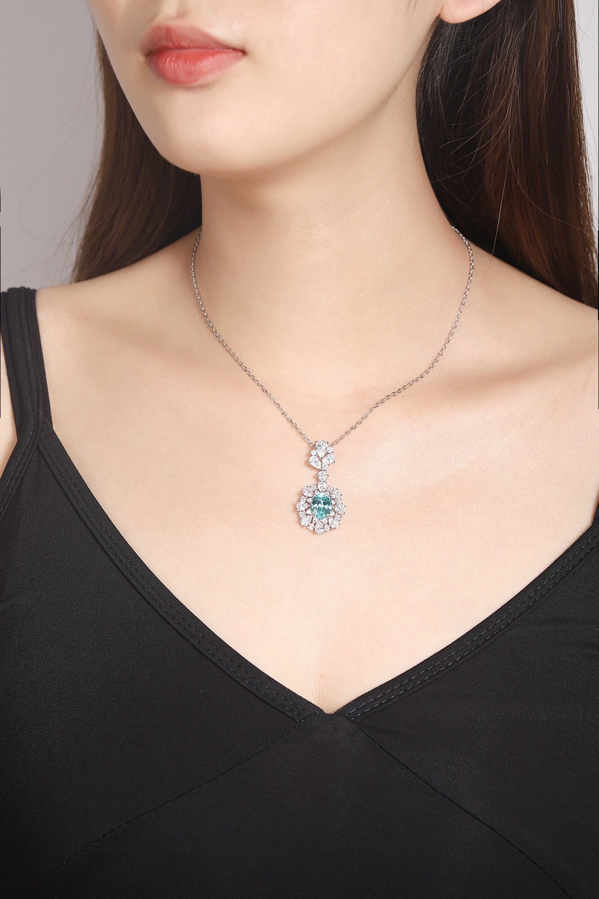 Pirmiana 4.41ct Lab Grown Paraiba Sapphire Pendant Necklace S925 Silver Lab Gemstone Jewelry Women