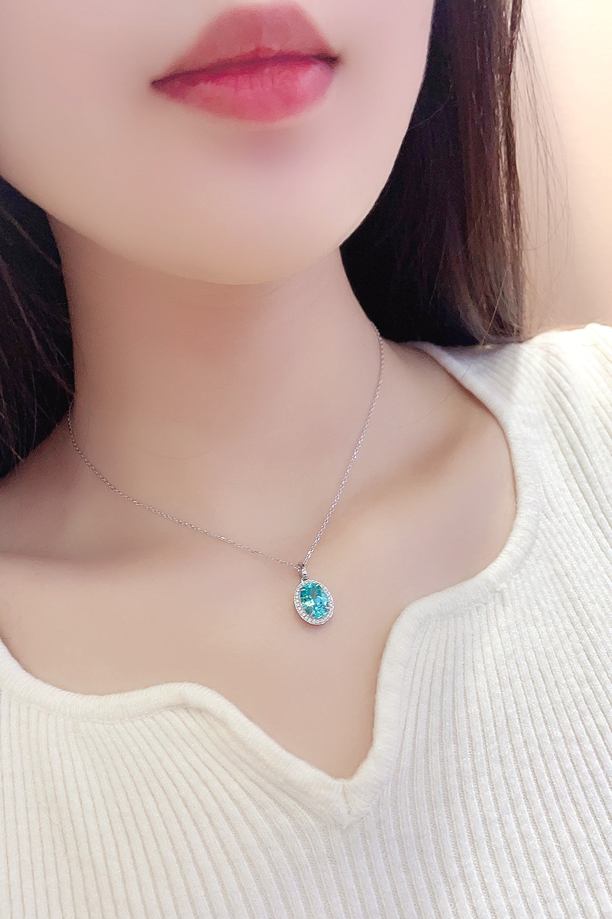 Pirmiana 3.98ct Lab Grown Paraiba Sapphire Pendant Necklace S925 Silver Lab Gemstone Jewelry Women