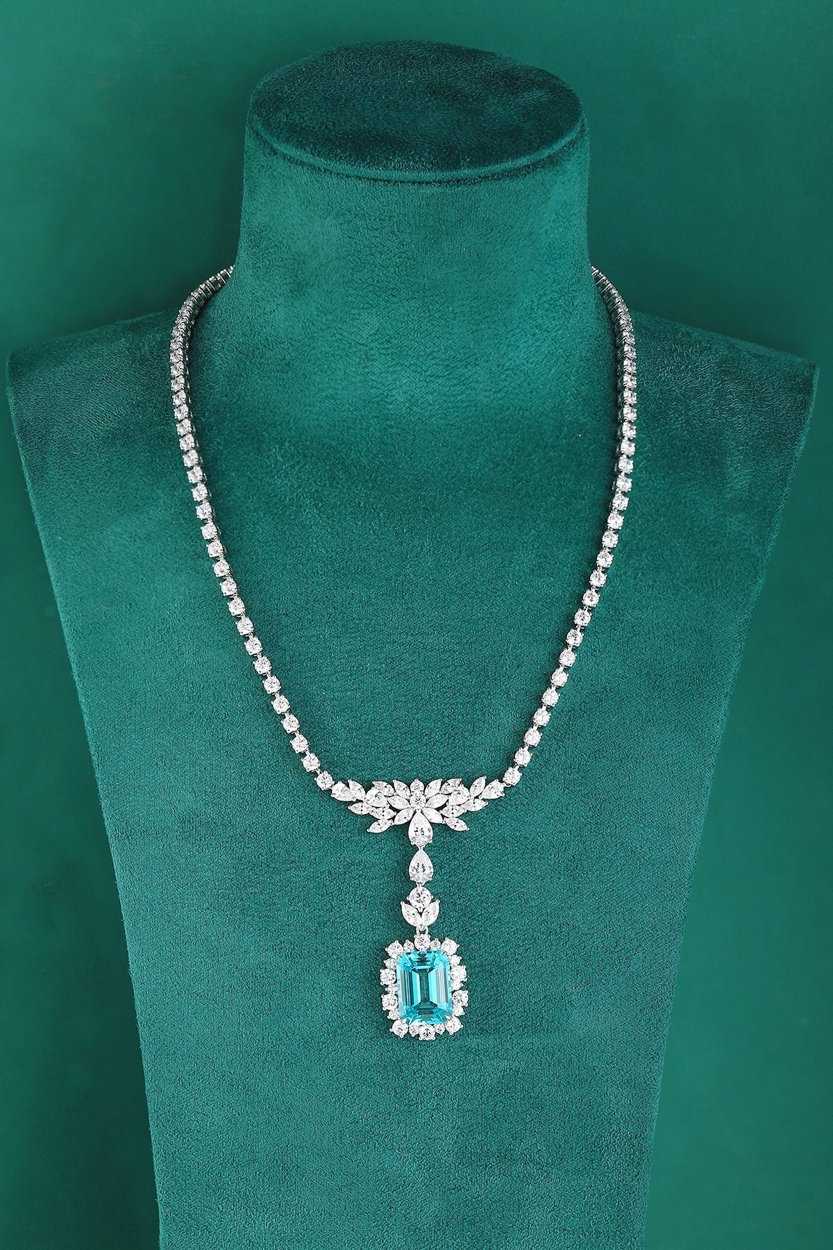 Pirmiana 17.01ct Lab Grown Paraiba Sapphire Pendant Necklace S925 Silver Lab Gemstone Jewelry Women