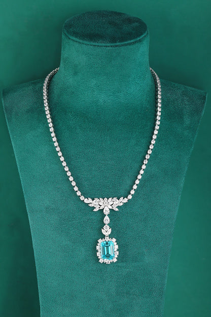 Pirmiana 17.01ct Lab Grown Paraiba Sapphire Pendant Necklace S925 Silver Lab Gemstone Jewelry Women