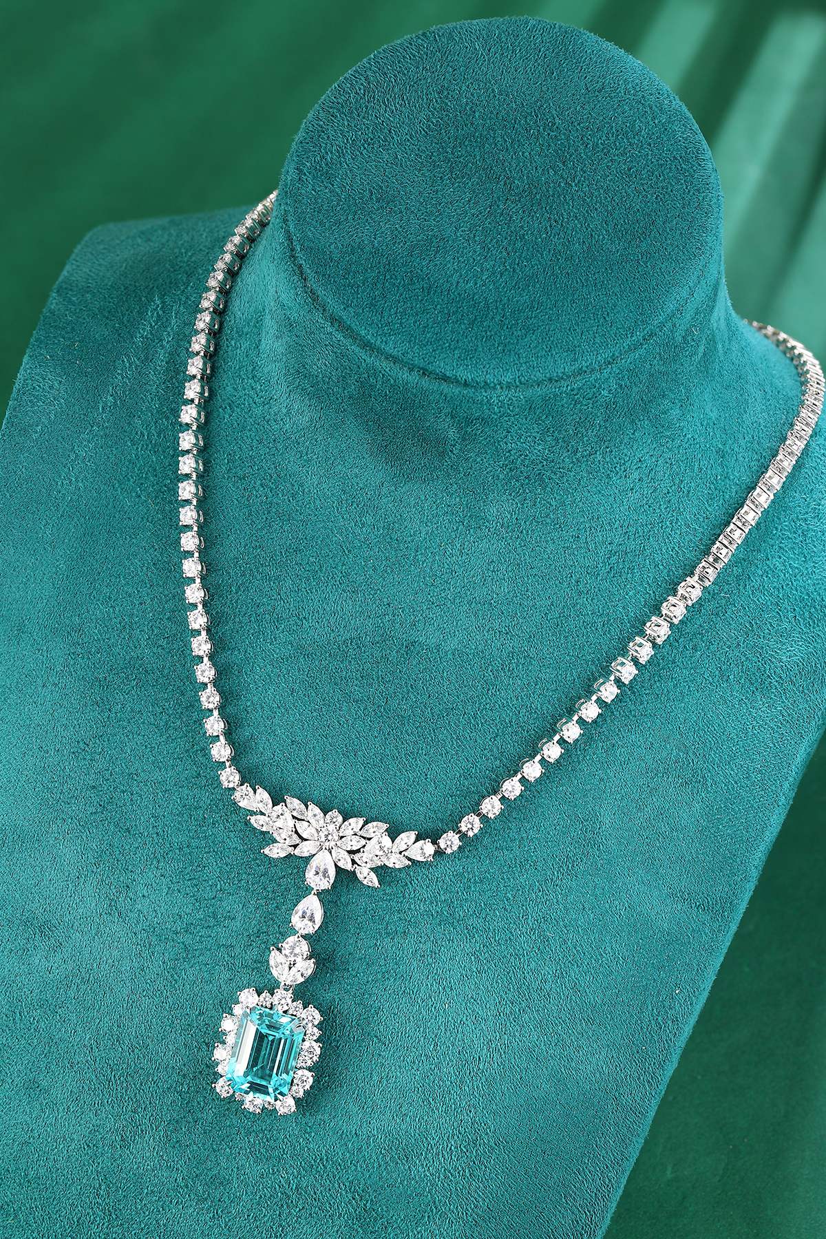 Pirmiana 17.01ct Lab Grown Paraiba Sapphire Pendant Necklace S925 Silver Lab Gemstone Jewelry Women