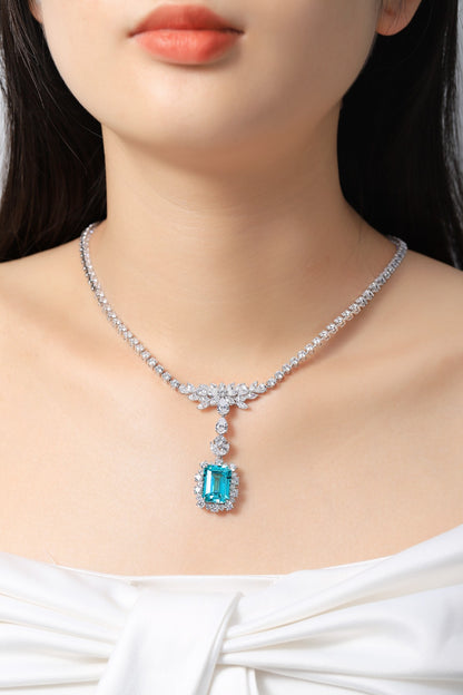 Pirmiana 17.01ct Lab Grown Paraiba Sapphire Pendant Necklace S925 Silver Lab Gemstone Jewelry Women