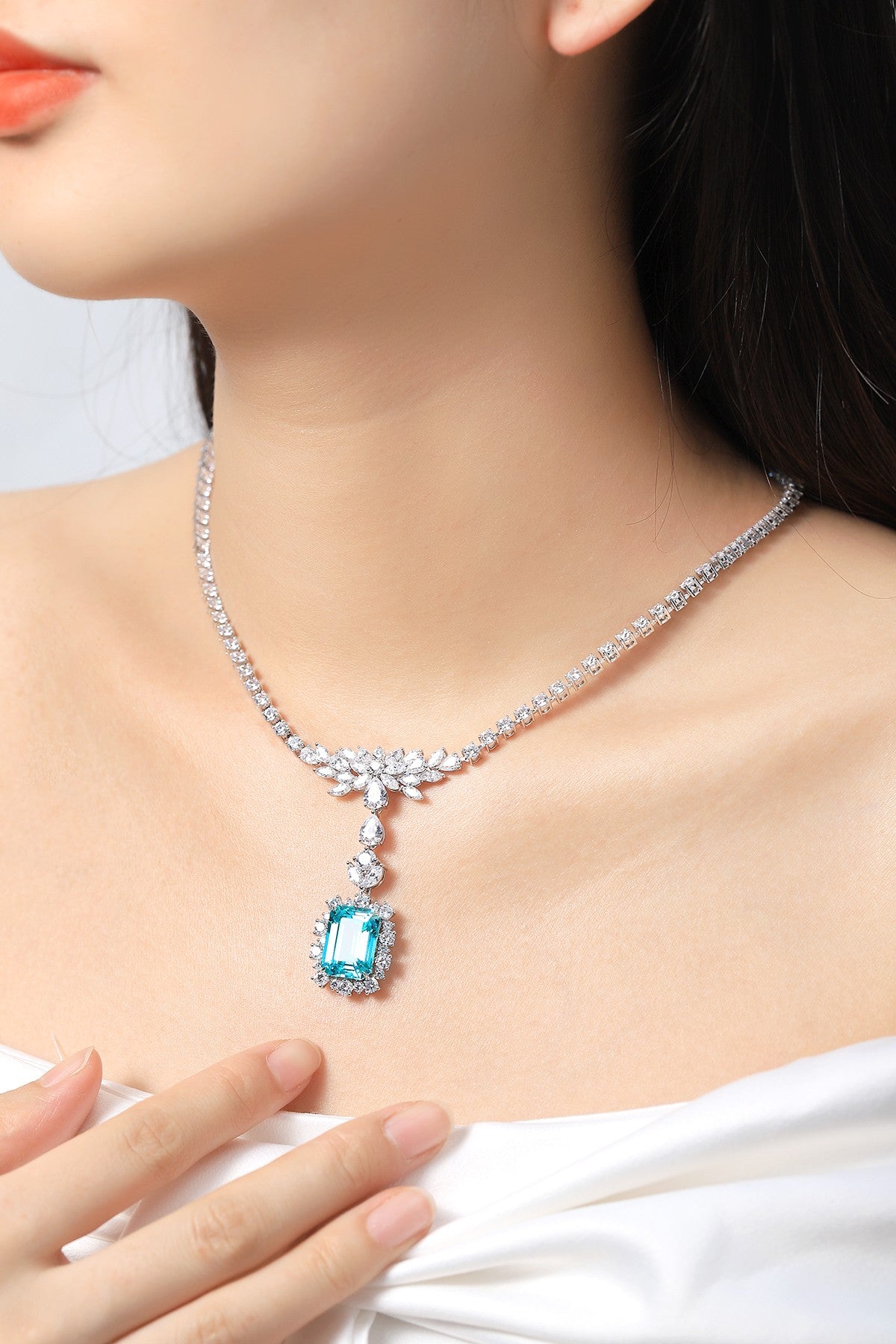 Pirmiana 17.01ct Lab Grown Paraiba Sapphire Pendant Necklace S925 Silver Lab Gemstone Jewelry Women