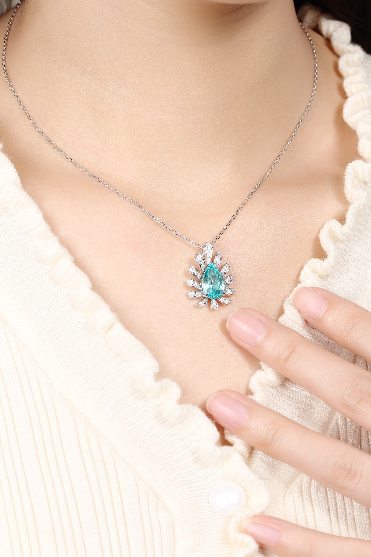 Pirmiana 5.02ct Lab Grown Paraiba Sapphire Pendant Necklace S925 Silver Lab Gemstone Jewelry Women