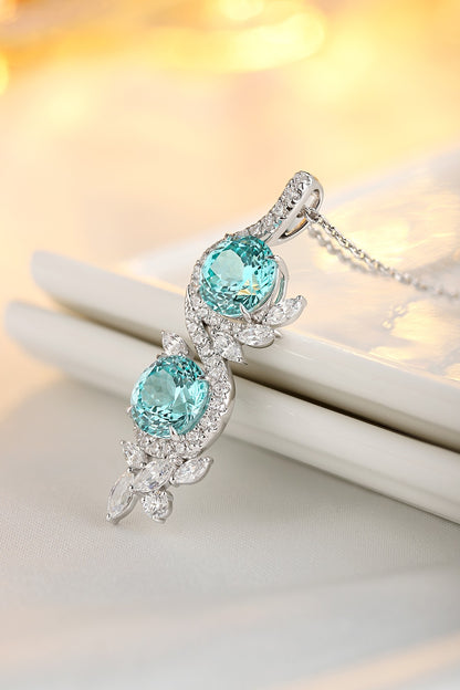 Pirmiana 7.03ct Lab Grown Paraiba Sapphire Pendant Necklace S925 Silver Lab Gemstone Jewelry Women