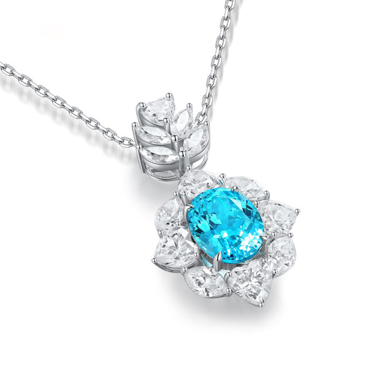Pirmiana 4.64ct Lab Grown Paraiba Sapphire Pendant Necklace S925 Silver Lab Gemstone Jewelry Women