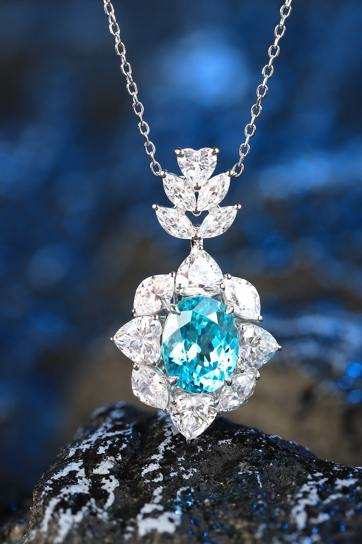 Pirmiana 4.64ct Lab Grown Paraiba Sapphire Pendant Necklace S925 Silver Lab Gemstone Jewelry Women