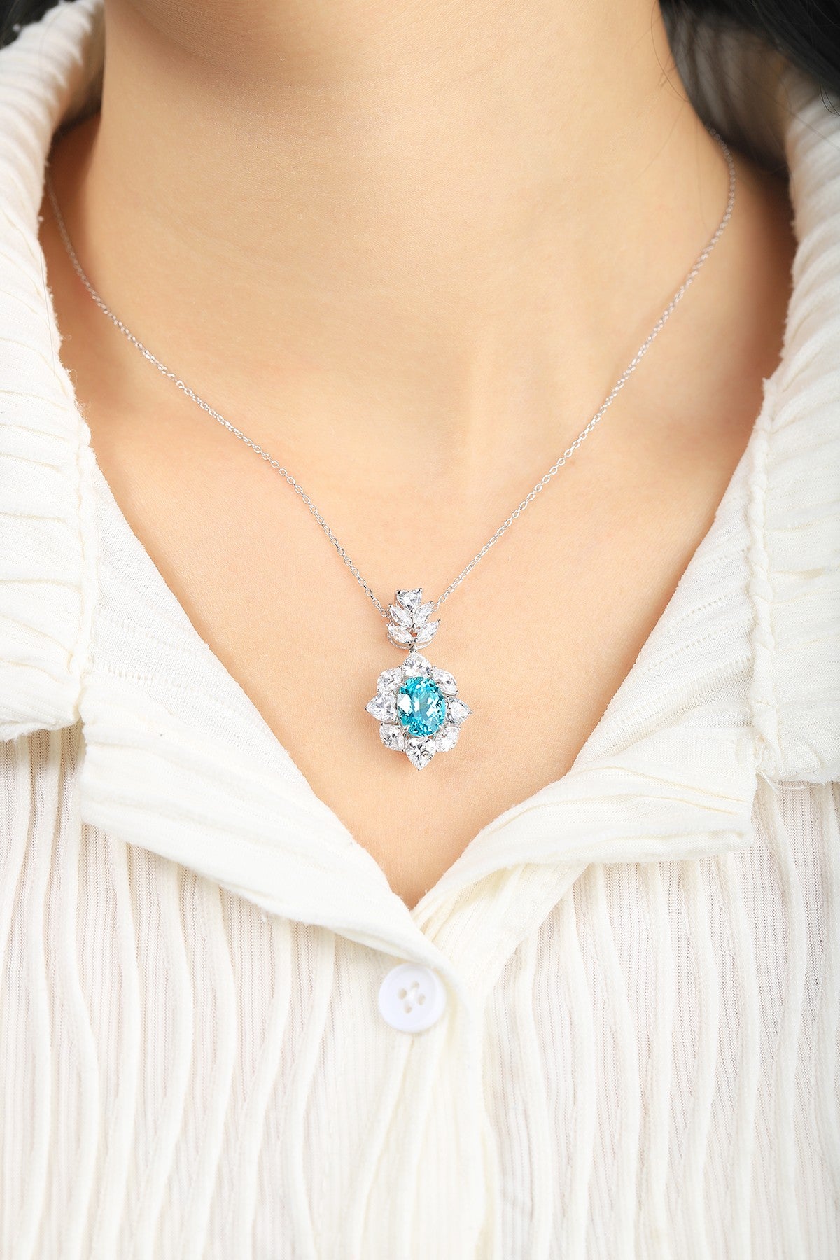 Pirmiana 4.64ct Lab Grown Paraiba Sapphire Pendant Necklace S925 Silver Lab Gemstone Jewelry Women