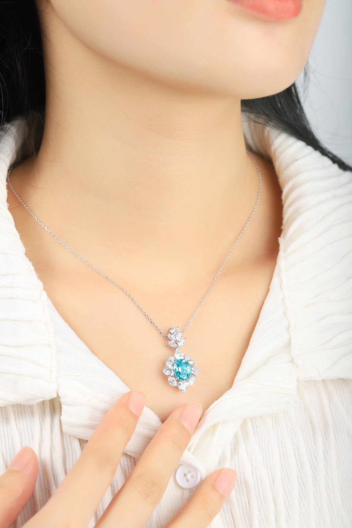 Pirmiana 4.64ct Lab Grown Paraiba Sapphire Pendant Necklace S925 Silver Lab Gemstone Jewelry Women