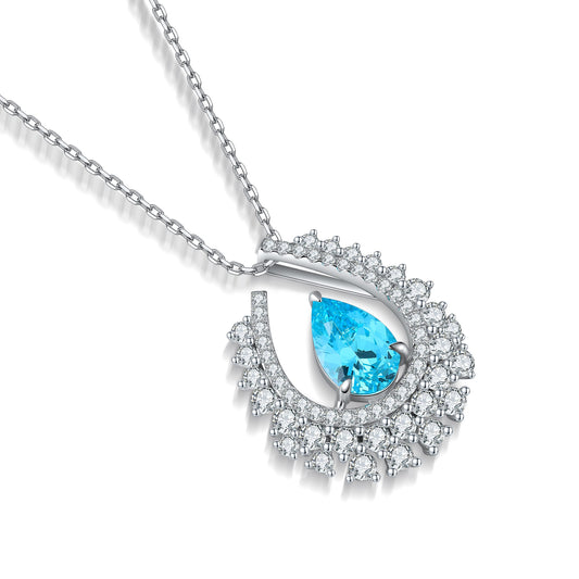 Pirmiana 3.4ct Lab Grown Paraiba Sapphire Pendant Necklace S925 Silver Lab Gemstone Jewelry Women