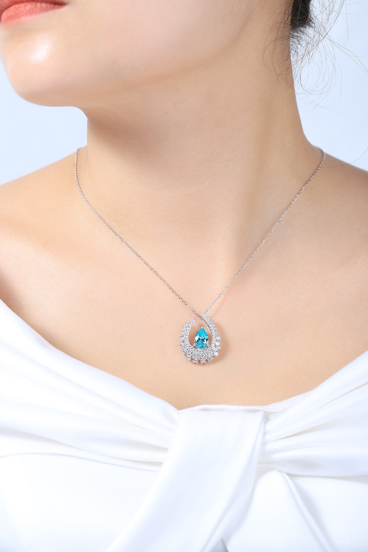 Pirmiana 3.4ct Lab Grown Paraiba Sapphire Pendant Necklace S925 Silver Lab Gemstone Jewelry Women