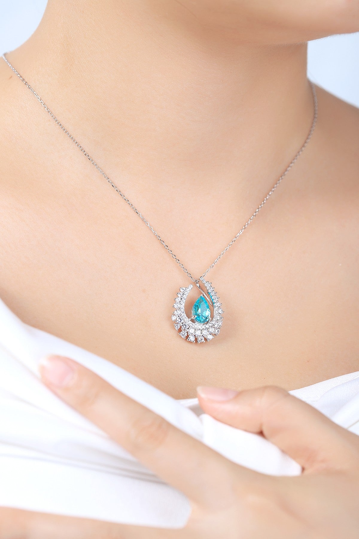 Pirmiana 3.4ct Lab Grown Paraiba Sapphire Pendant Necklace S925 Silver Lab Gemstone Jewelry Women