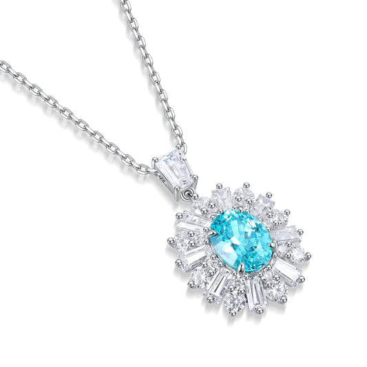 Pirmiana 3.19ct Lab Grown Paraiba Sapphire Pendant Necklace S925 Silver Lab Gemstone Jewelry Women