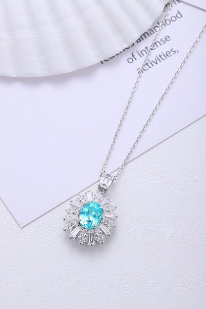 Pirmiana 3.19ct Lab Grown Paraiba Sapphire Pendant Necklace S925 Silver Lab Gemstone Jewelry Women