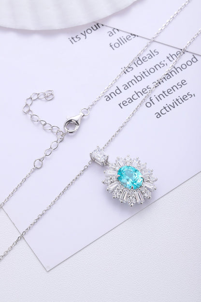 Pirmiana 3.19ct Lab Grown Paraiba Sapphire Pendant Necklace S925 Silver Lab Gemstone Jewelry Women