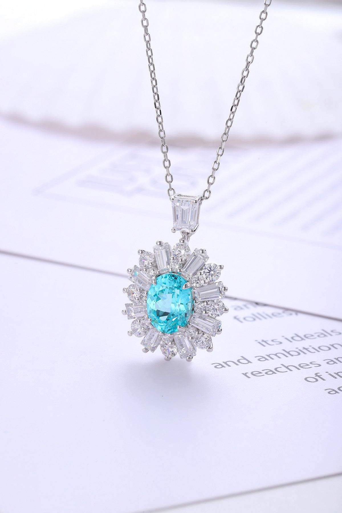 Pirmiana 3.19ct Lab Grown Paraiba Sapphire Pendant Necklace S925 Silver Lab Gemstone Jewelry Women